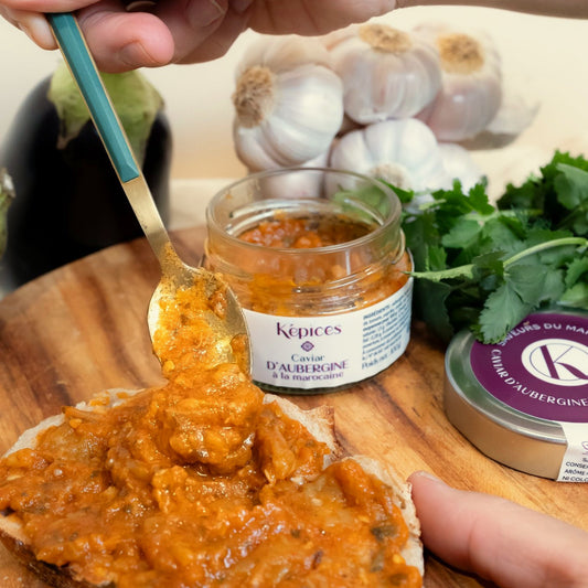 Caviar d'aubergine à la marocaine (zaalouk) – aubergines grillées au feu, cumin et paprika