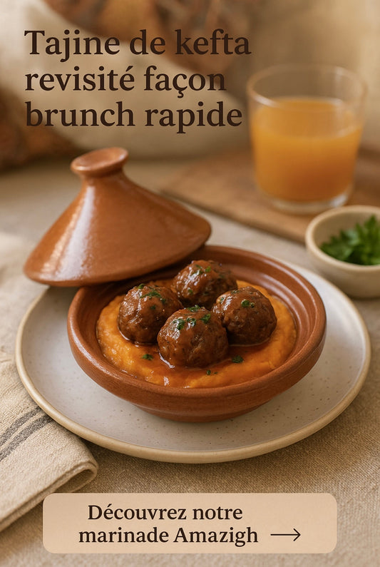 Tajine de kefta revisité façon brunch – purée de patate douce et marinade Amazigh Képices