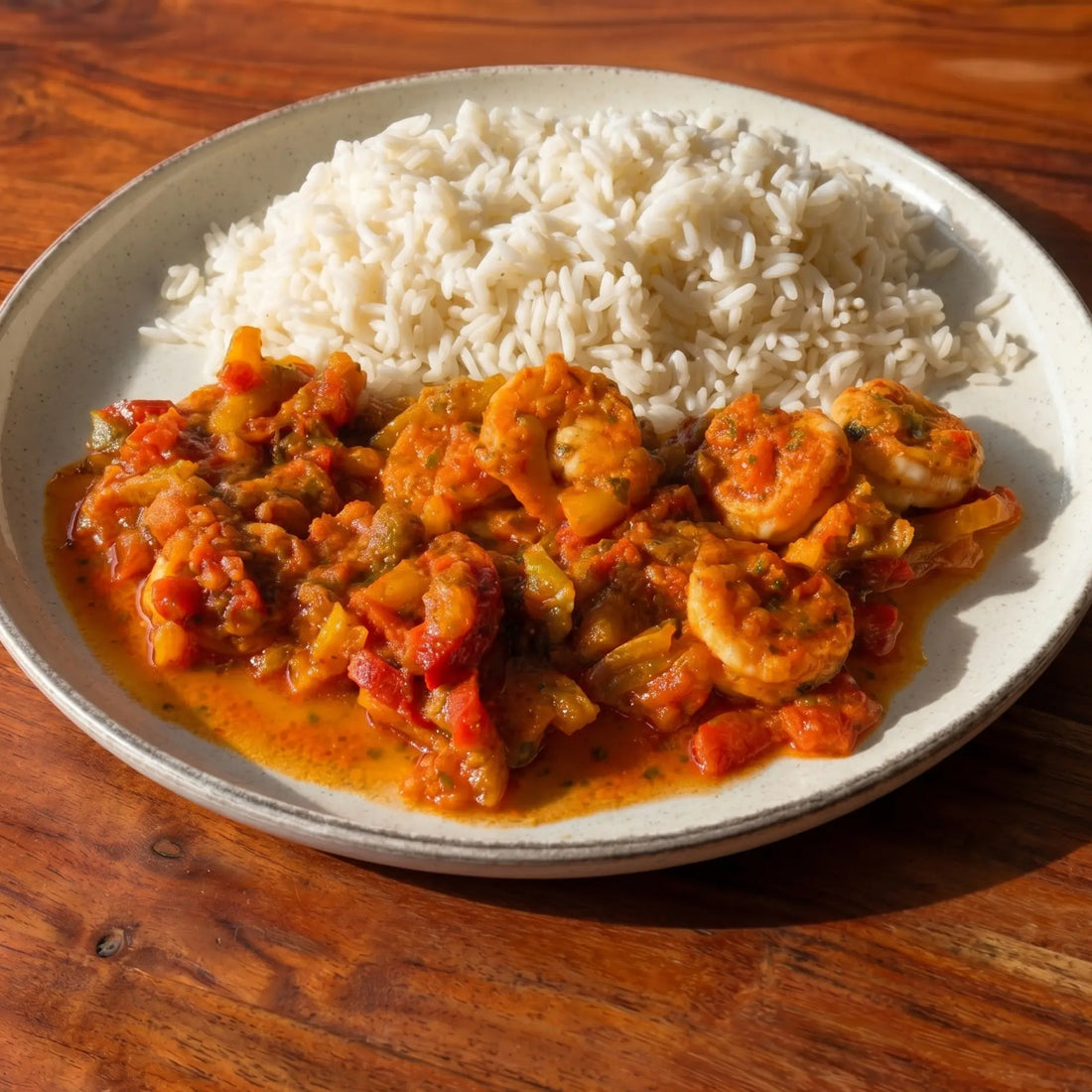 Gambas aux poivrons à la marocaine, marinées à la marinade Soleil de Mogador à l'ail, au persil et au paprika