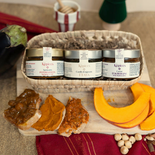 Coffret Apéritif marocain – 3 tartinables : T'Faya, Potimarron Noisette et Caviar d'aubergine