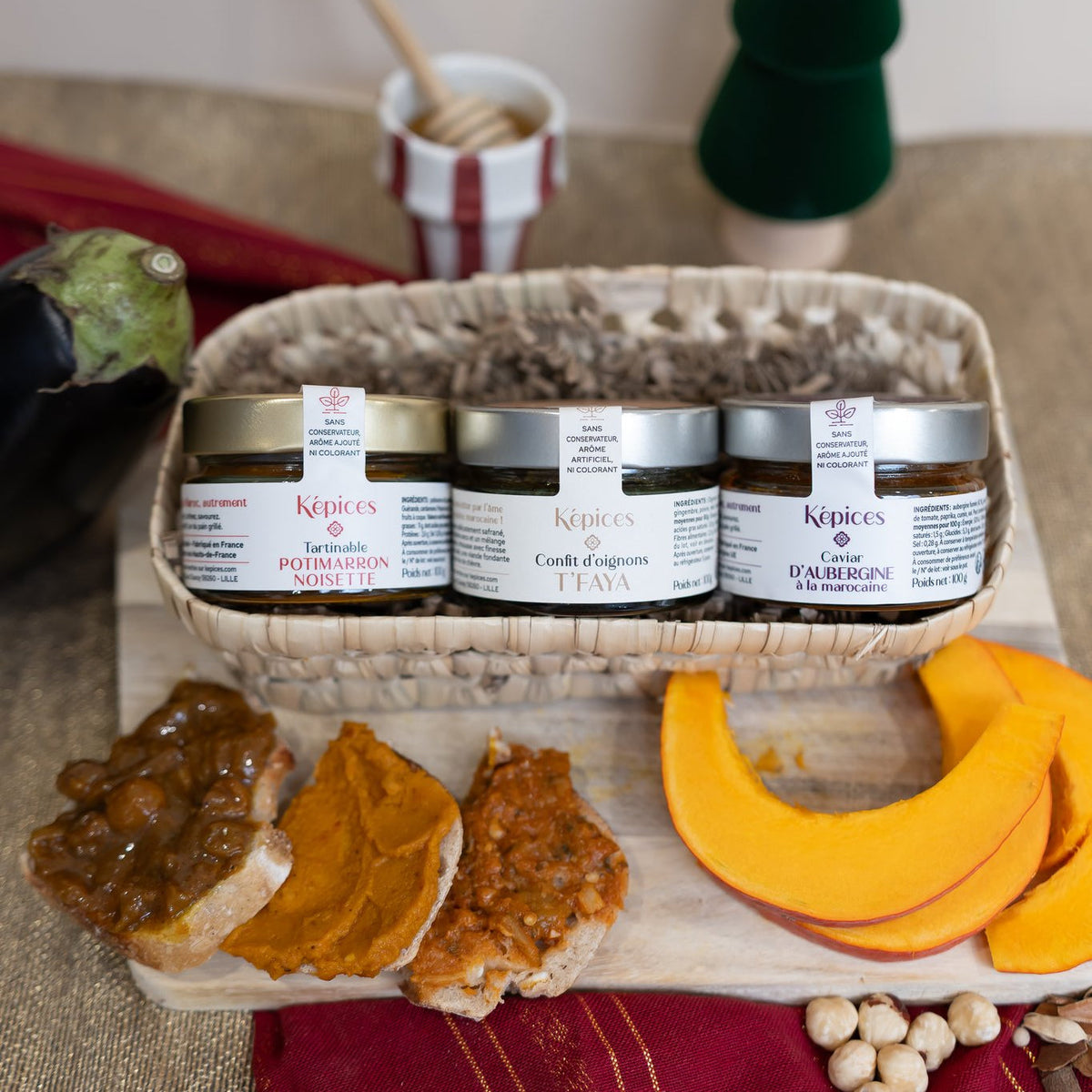 Coffret Apéritif Képices : T'Faya, Potimarron Noisette et caviar d'aubergine avec tartines