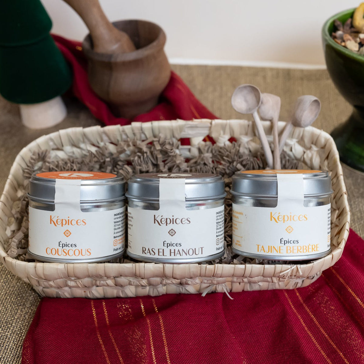 Trio d'épices marocaines Képices avec cuillères doseuses en bois