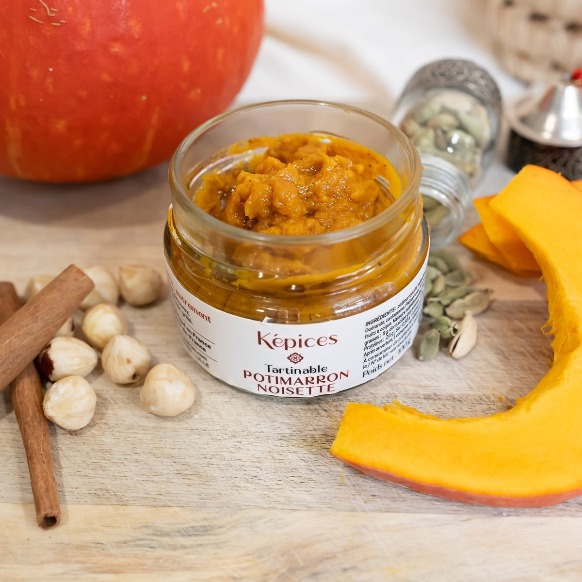 Pot ouvert de tartinable Potimarron Noisette Képices, texture onctueuse