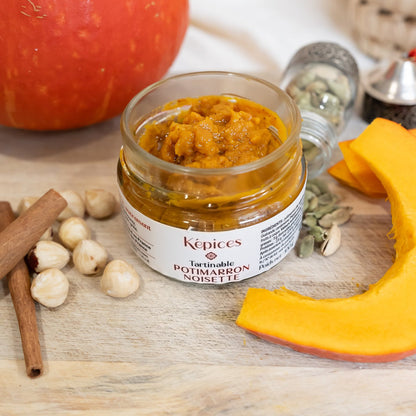 Pot ouvert de tartinable Potimarron Noisette Képices, texture onctueuse