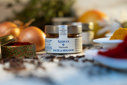 Marinade Soleil de Mogador Képices – marinade marocaine artisanale à l’ail, persil, paprika et cumin, sans additif.