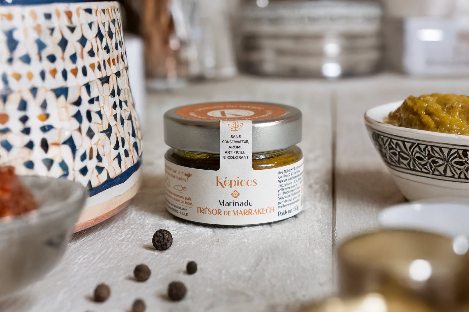 Marinade Trésor de Marrakech Képices – marinade marocaine artisanale au cumin Rhamna, citron confit et safran.