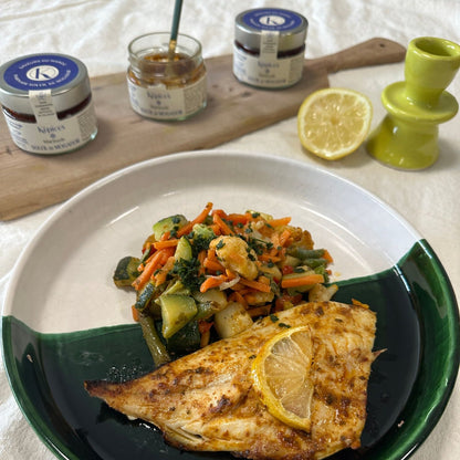 Filet de poisson à la chermoula et légumes, cuisiné avec la marinade Soleil de Mogador Képices
