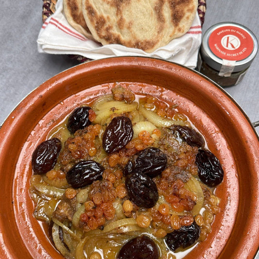 Tajine sucré-salé aux pruneaux et raisins blonds cuisiné avec la marinade Secret de Fès Képices
