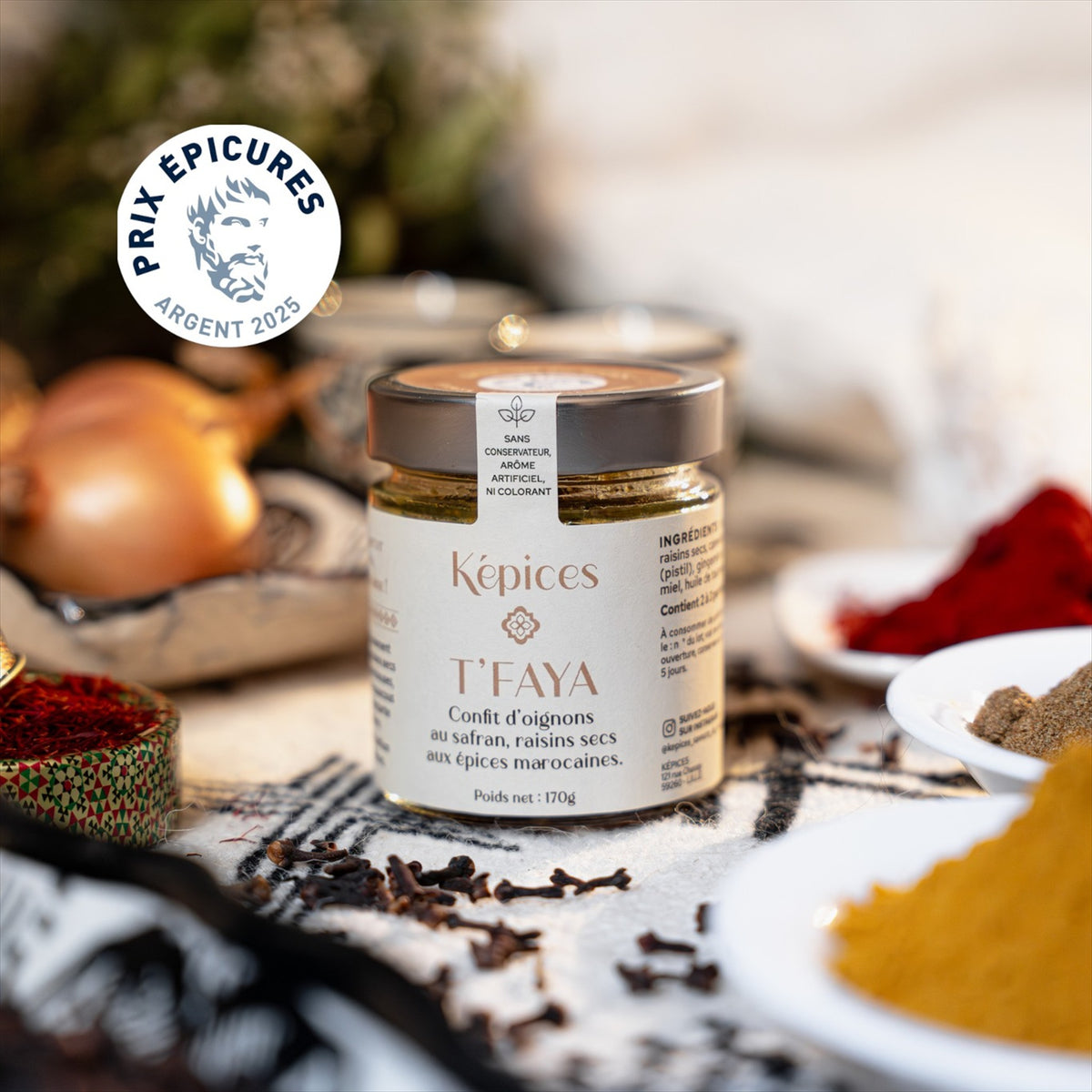 Pot de T'faya maison confit d'oignons marocain au miel et safran Képices